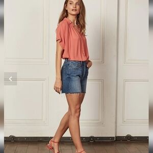 Nwot Boyish Monty Miss Julie Hi-Rise Button Fly Raw Hem Denim Shorts 27 Women